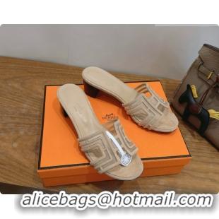 Popular Style Hermes Oasis Sandals in Suede & Mesh 4.5cm Heel H091562 Beige 2026