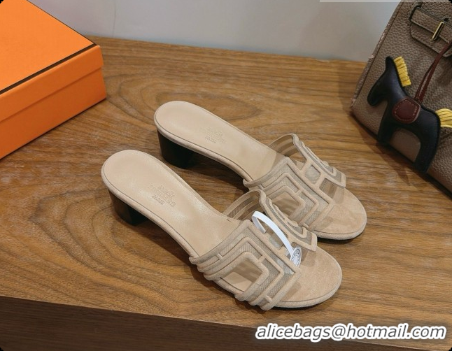 Popular Style Hermes Oasis Sandals in Suede & Mesh 4.5cm Heel H091562 Beige 2026
