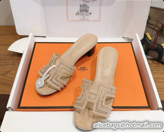 Popular Style Hermes Oasis Sandals in Suede & Mesh 4.5cm Heel H091562 Beige 2026