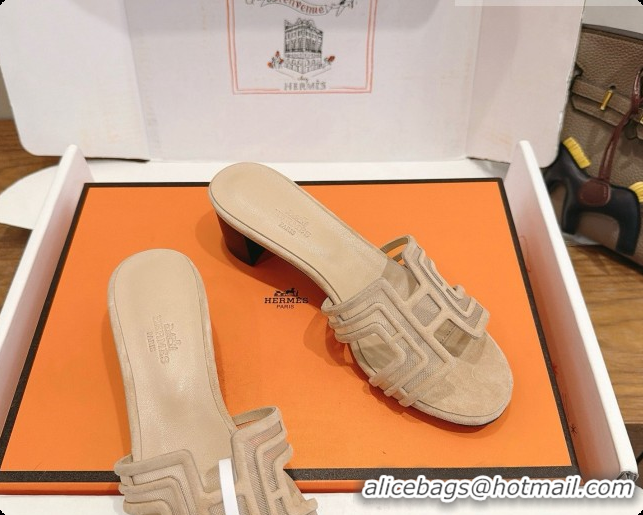 Popular Style Hermes Oasis Sandals in Suede & Mesh 4.5cm Heel H091562 Beige 2026