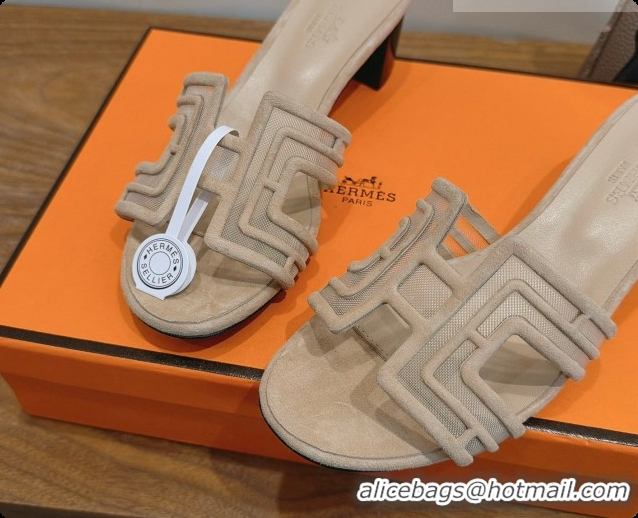 Popular Style Hermes Oasis Sandals in Suede & Mesh 4.5cm Heel H091562 Beige 2026