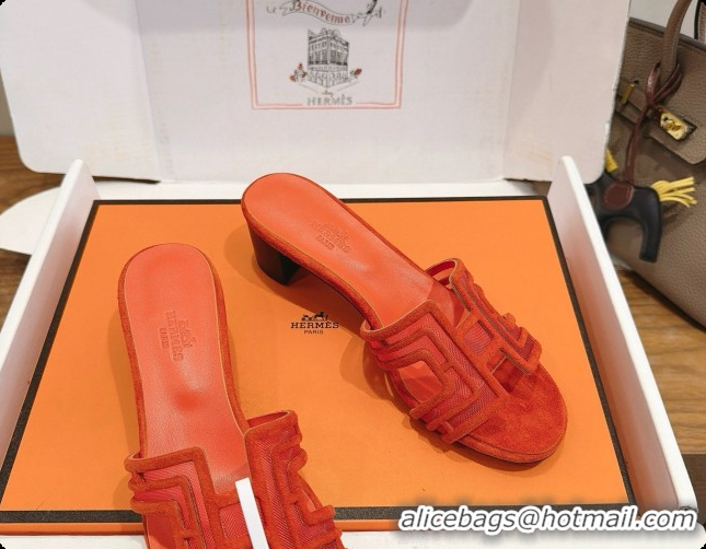 Good Looking Hermes Oasis Sandals in Suede & Mesh 4.5cm Heel H091563 Orange 2026