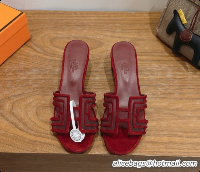 Buy Luxury Hermes Oasis Sandals in Suede & Mesh 4.5cm Heel H091564 Brugundy 2026