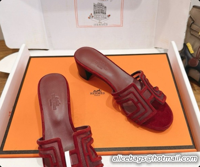 Buy Luxury Hermes Oasis Sandals in Suede & Mesh 4.5cm Heel H091564 Brugundy 2026