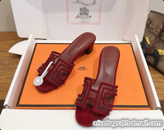 Buy Luxury Hermes Oasis Sandals in Suede & Mesh 4.5cm Heel H091564 Brugundy 2026