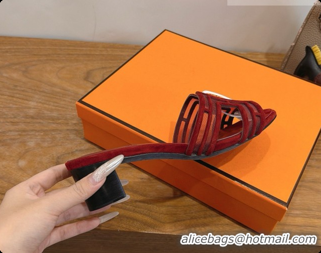 Buy Luxury Hermes Oasis Sandals in Suede & Mesh 4.5cm Heel H091564 Brugundy 2026