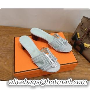 Cheap Price Hermes Oasis Sandals in Suede & Mesh 4.5cm Heel H091565 Light Grey 2026