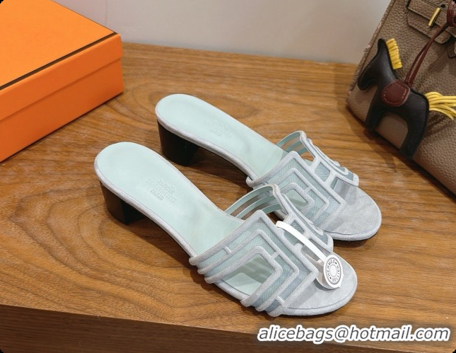 Cheap Price Hermes Oasis Sandals in Suede & Mesh 4.5cm Heel H091565 Light Grey 2026