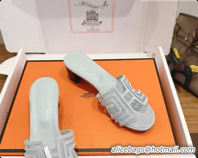 Cheap Price Hermes Oasis Sandals in Suede & Mesh 4.5cm Heel H091565 Light Grey 2026