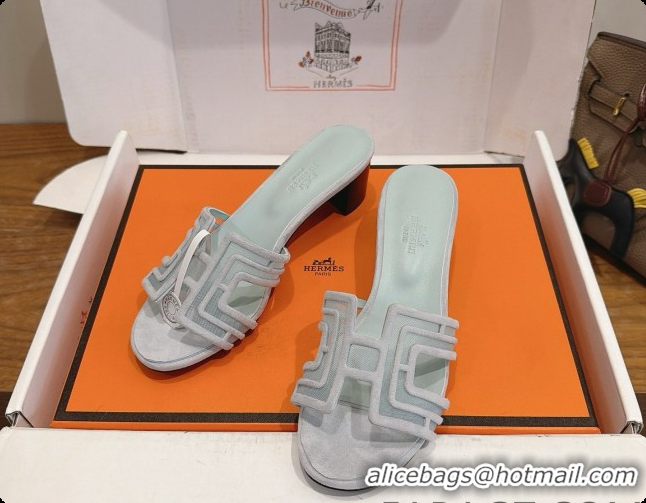 Cheap Price Hermes Oasis Sandals in Suede & Mesh 4.5cm Heel H091565 Light Grey 2026