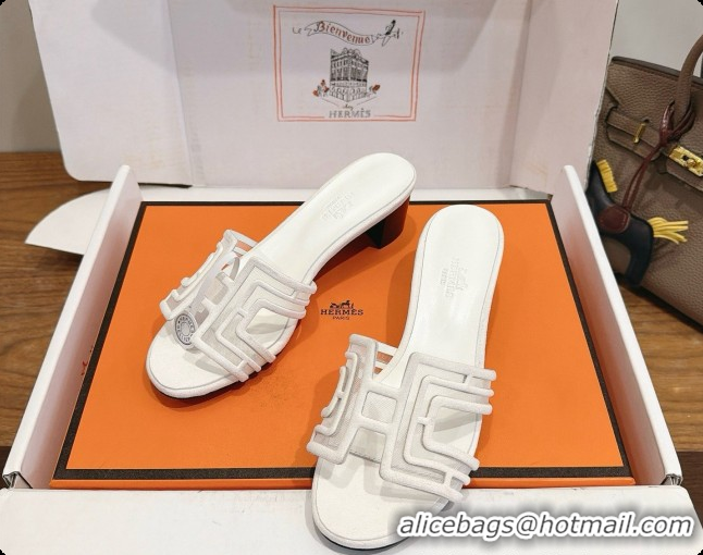 Good Product Hermes Oasis Sandals in Suede & Mesh 4.5cm Heel H091566 White 2026