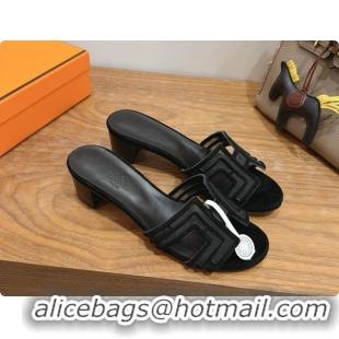 Top Grade Hermes Oasis Sandals in Suede & Mesh 4.5cm Heel H091568 Black 2026