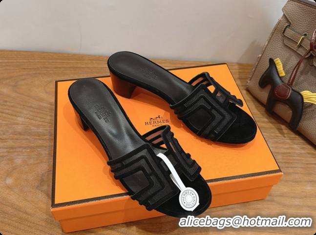 Top Grade Hermes Oasis Sandals in Suede & Mesh 4.5cm Heel H091568 Black 2026