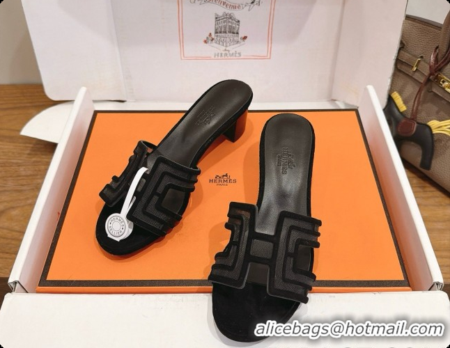 Top Grade Hermes Oasis Sandals in Suede & Mesh 4.5cm Heel H091568 Black 2026