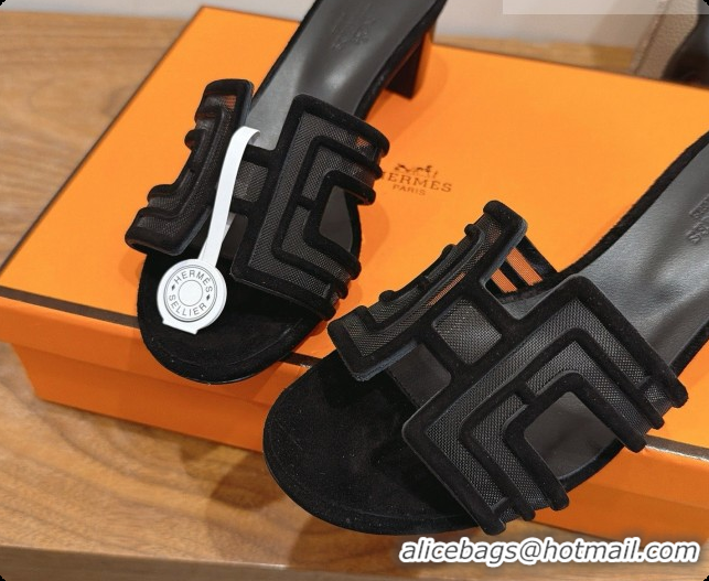 Top Grade Hermes Oasis Sandals in Suede & Mesh 4.5cm Heel H091568 Black 2026