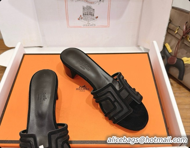 Top Grade Hermes Oasis Sandals in Suede & Mesh 4.5cm Heel H091568 Black 2026