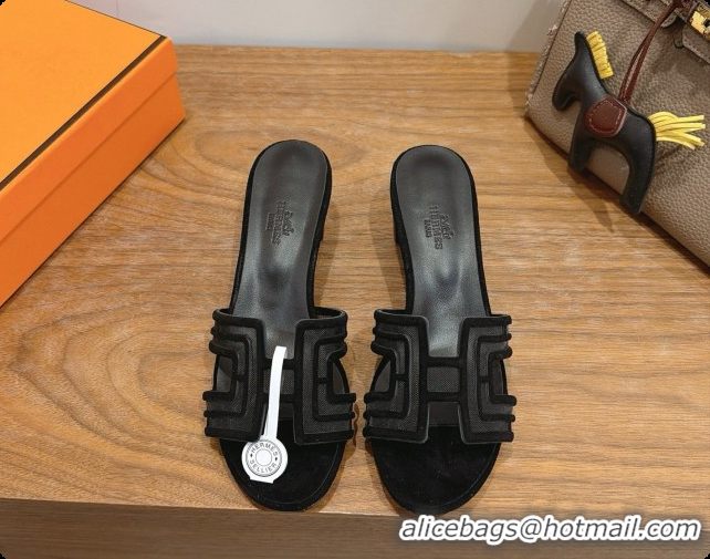 Top Grade Hermes Oasis Sandals in Suede & Mesh 4.5cm Heel H091568 Black 2026