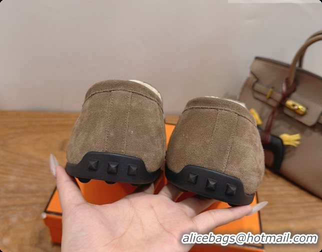 Super Quality Hermes Lazy Loafer in Suede & Shearling H091567 Grey 2026