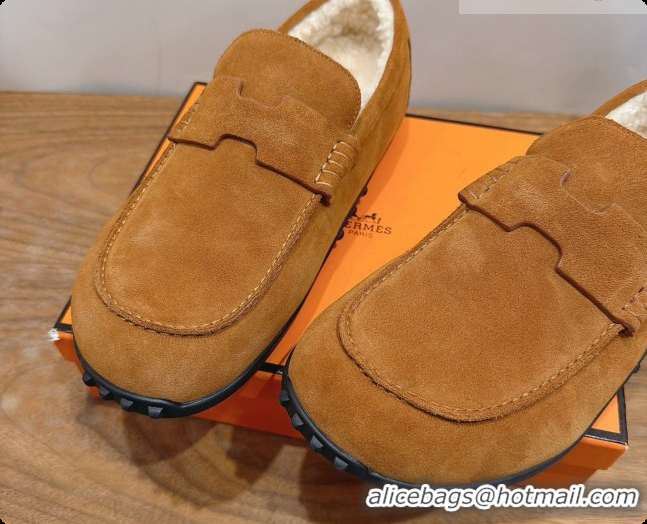 Pretty Style Hermes Lazy Loafer in Suede & Shearling H091569 Brown 2026