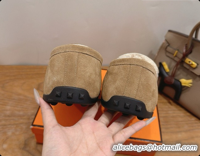 Good Quality Hermes Lazy Loafer in Suede & Shearling H091570 Beige 2026