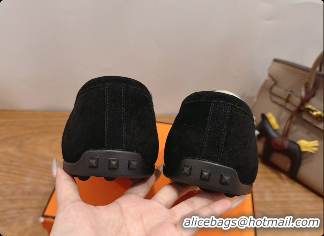 New Style Hermes Lazy Loafer in Suede & Shearling H091572 Black 2026