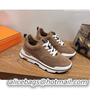 Buy Discount Hermes Men's Suede Sneakers H091577 Brown 2026