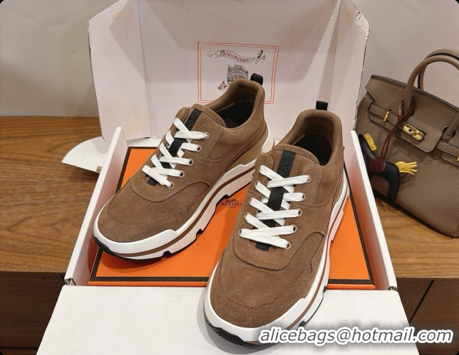 Buy Discount Hermes Men's Suede Sneakers H091577 Brown 2026