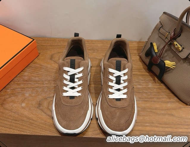 Buy Discount Hermes Men's Suede Sneakers H091577 Brown 2026