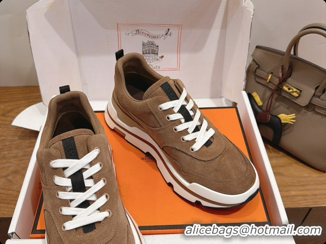 Buy Discount Hermes Men's Suede Sneakers H091577 Brown 2026