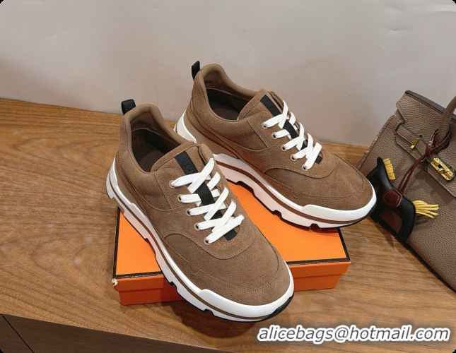 Buy Discount Hermes Men's Suede Sneakers H091577 Brown 2026