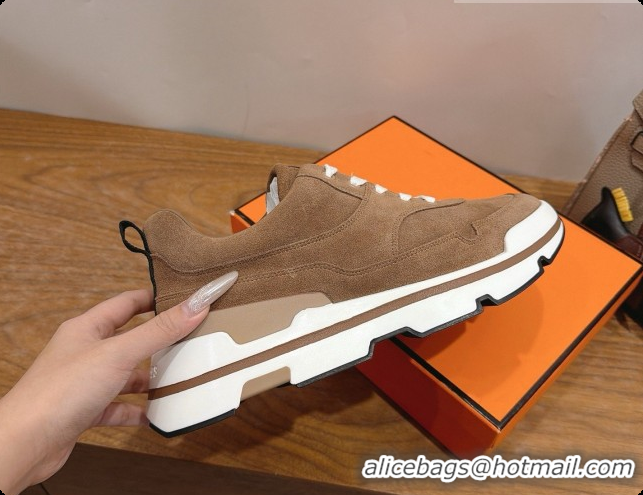 Buy Discount Hermes Men's Suede Sneakers H091577 Brown 2026