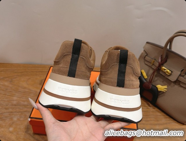 Buy Discount Hermes Men's Suede Sneakers H091577 Brown 2026