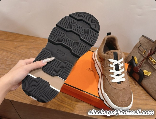 Buy Discount Hermes Men's Suede Sneakers H091577 Brown 2026