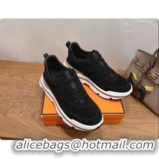 Best Price Hermes Men's Suede Sneakers H091580 Black 2026