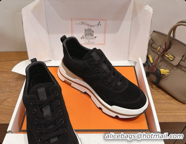 Best Price Hermes Men's Suede Sneakers H091580 Black 2026