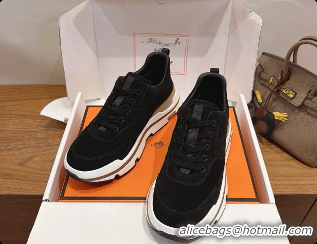 Best Price Hermes Men's Suede Sneakers H091580 Black 2026