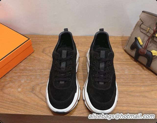 Best Price Hermes Men's Suede Sneakers H091580 Black 2026