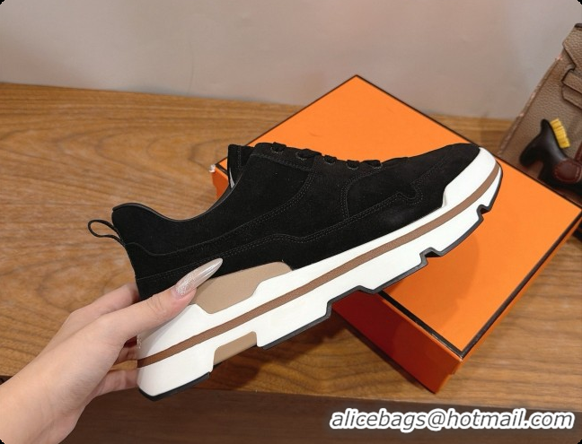 Best Price Hermes Men's Suede Sneakers H091580 Black 2026