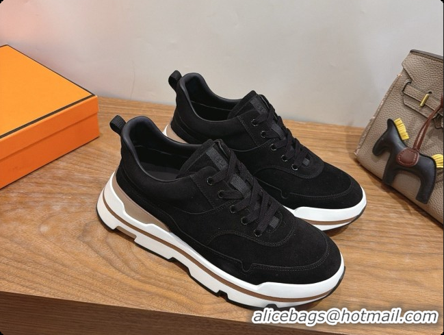 Best Price Hermes Men's Suede Sneakers H091580 Black 2026