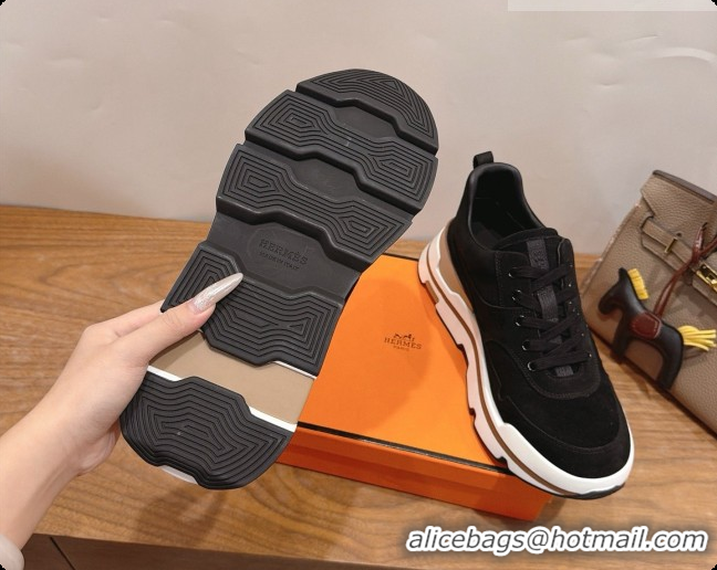 Best Price Hermes Men's Suede Sneakers H091580 Black 2026