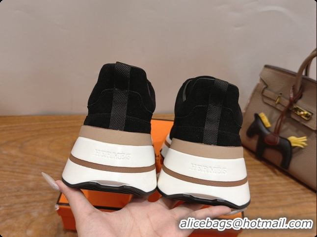 Best Price Hermes Men's Suede Sneakers H091580 Black 2026
