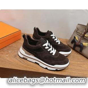 Good Taste Hermes Men's Suede Sneakers H091581 Dark Brown 2026