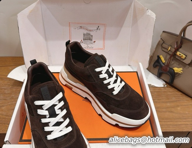 Good Taste Hermes Men's Suede Sneakers H091581 Dark Brown 2026