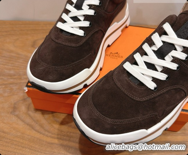 Good Taste Hermes Men's Suede Sneakers H091581 Dark Brown 2026