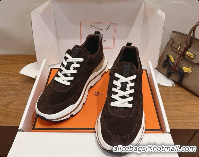 Good Taste Hermes Men's Suede Sneakers H091581 Dark Brown 2026