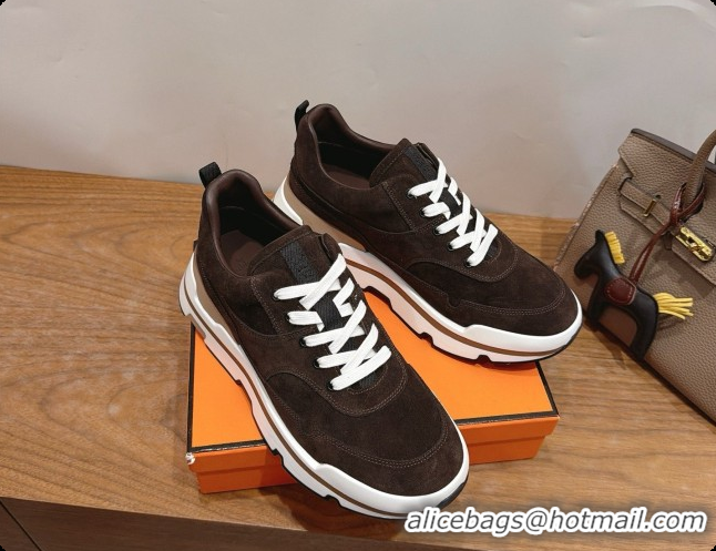 Good Taste Hermes Men's Suede Sneakers H091581 Dark Brown 2026