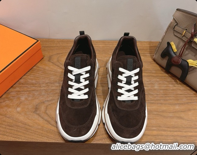 Good Taste Hermes Men's Suede Sneakers H091581 Dark Brown 2026