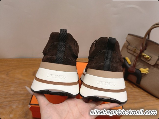 Good Taste Hermes Men's Suede Sneakers H091581 Dark Brown 2026