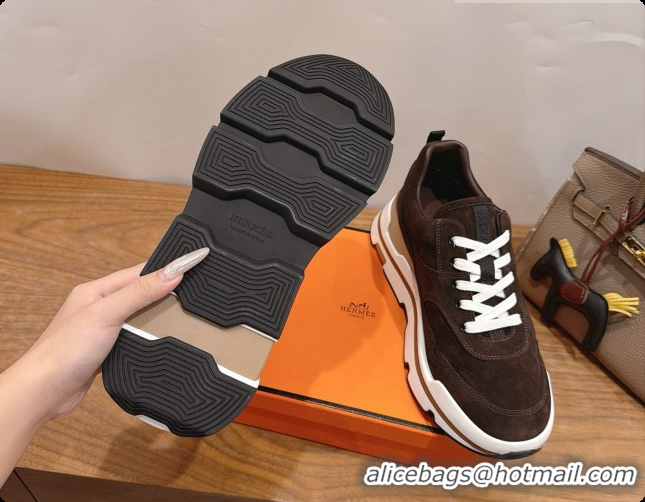 Good Taste Hermes Men's Suede Sneakers H091581 Dark Brown 2026