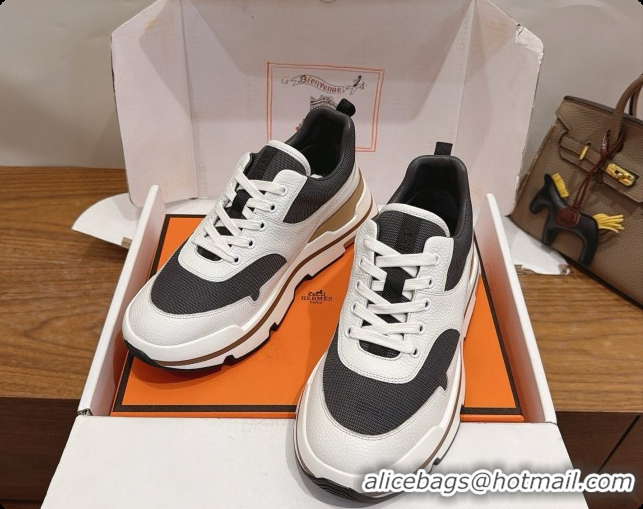 Top Design Hermes Men's Calfskin Sneakers H091606 White/Grey 2026